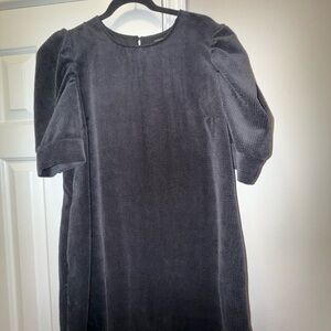 Who What Wear XL Black Corduroy Puff Sleeve Mini Dress with Pocketa